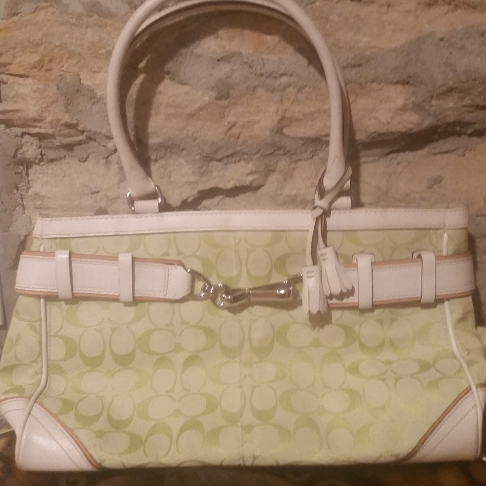 COACH  VERY RARE LIGHT GREEN&WHITE HANDBAG